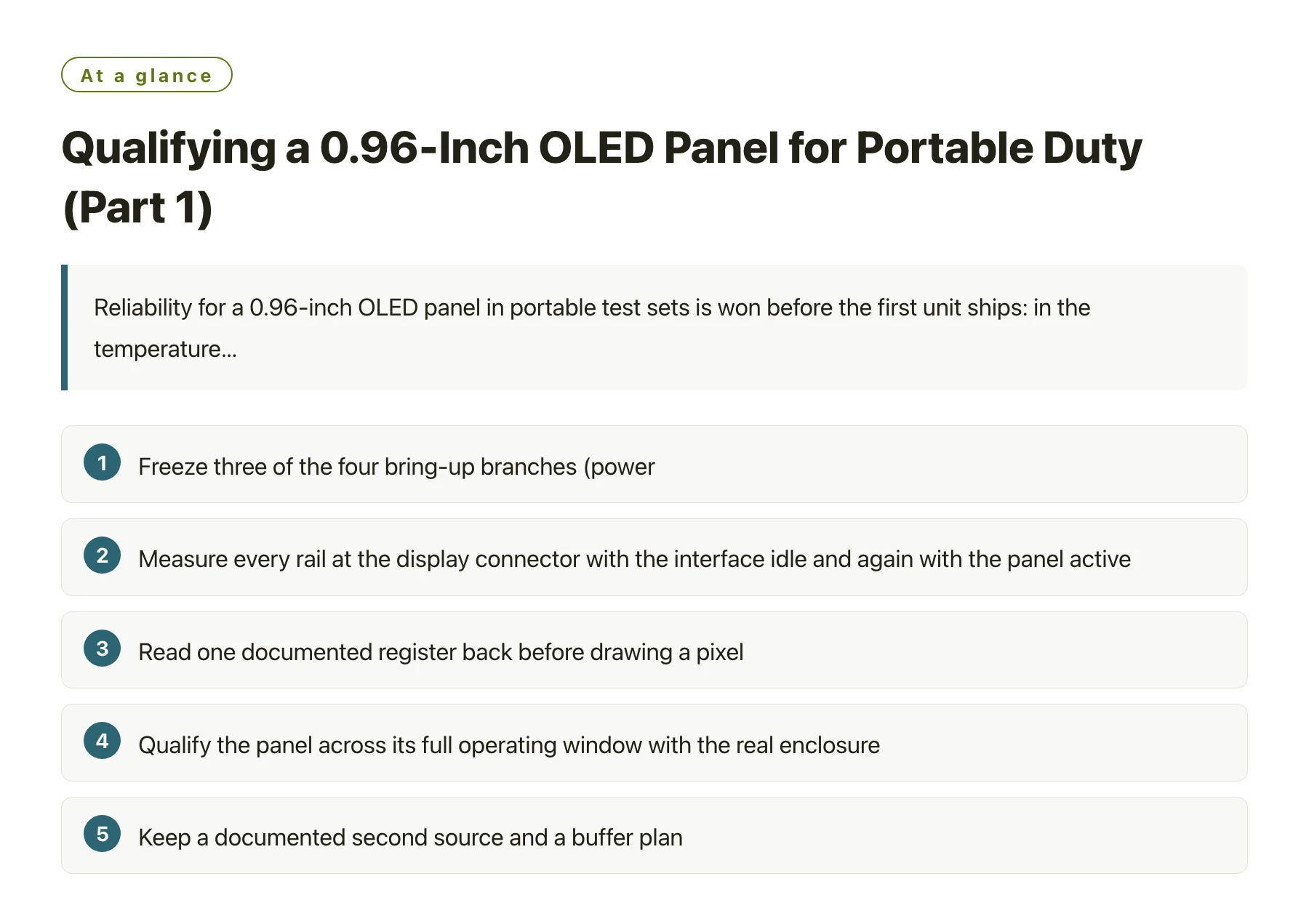 Qualifying a 0.96-Inch OLED Panel for Portable Duty (Part 1)——全文要点速览